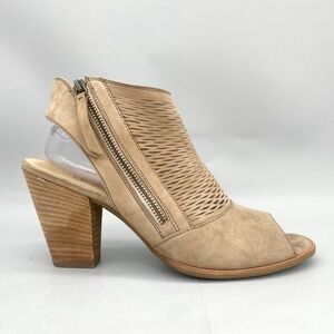 Paul Green Womens 7.5 10 Willow Peep Toe Bootie Shoes Beige Nubuck Slingback Zip